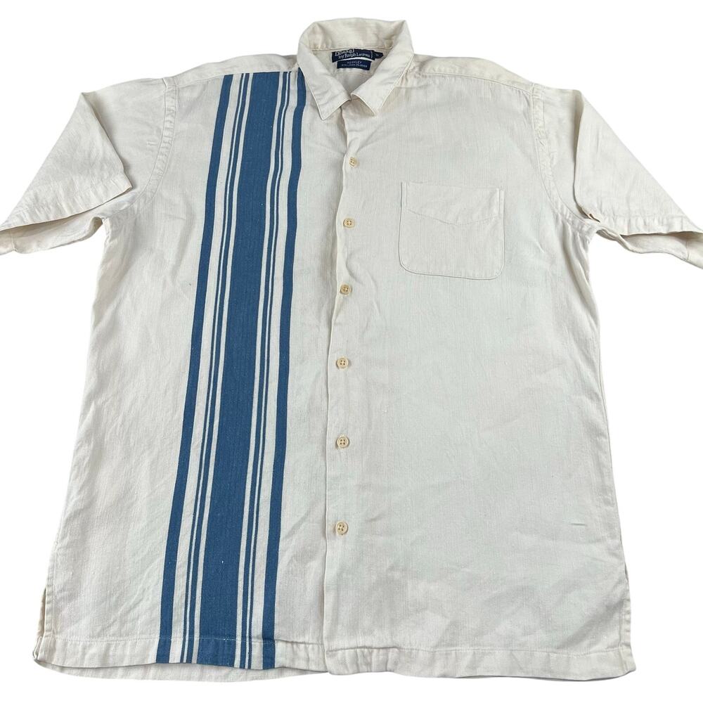 Polo Ralph Lauren Berkley Vintage Linen Shirt Men's size Medium Cream & Blue